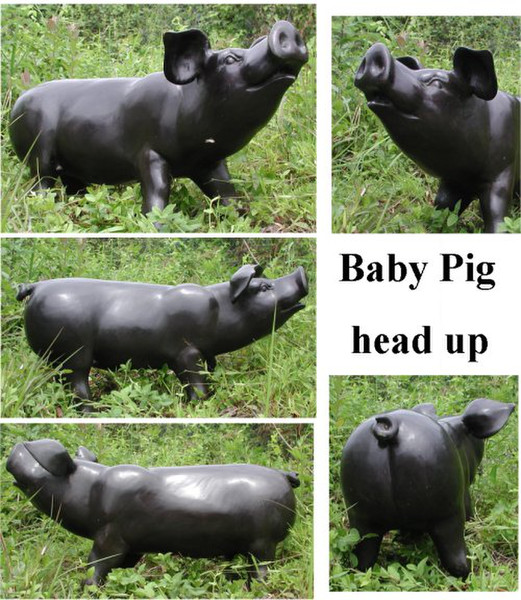 Baby Pig Head Up Bronze Sculpture Outdoor Garden Yard Art